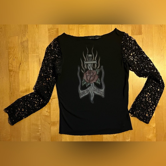 🏍️🌹Rose & Dagger Lace Sleeve| Long Sleeve Top | Poly Spandex Blend | Small - Picture 12 of 16